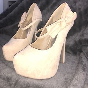 Nude Suede Bow Pumps
